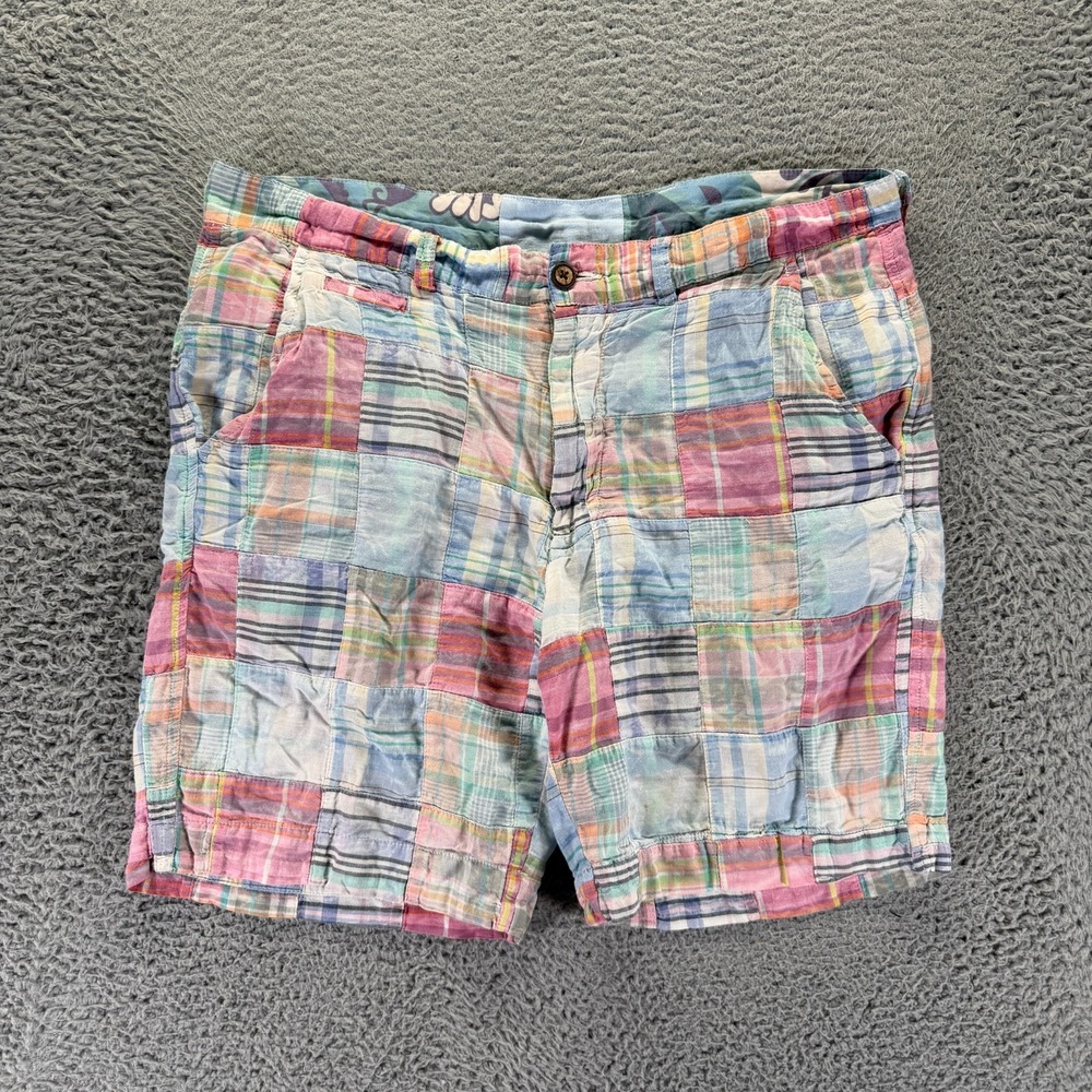 North Shore Shorts Mens 38 Blue Plaid Chino Madras Patchwork Summer Beach Travel